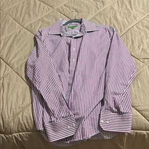 Men's Striped Button-Down Shirt - Purple and White